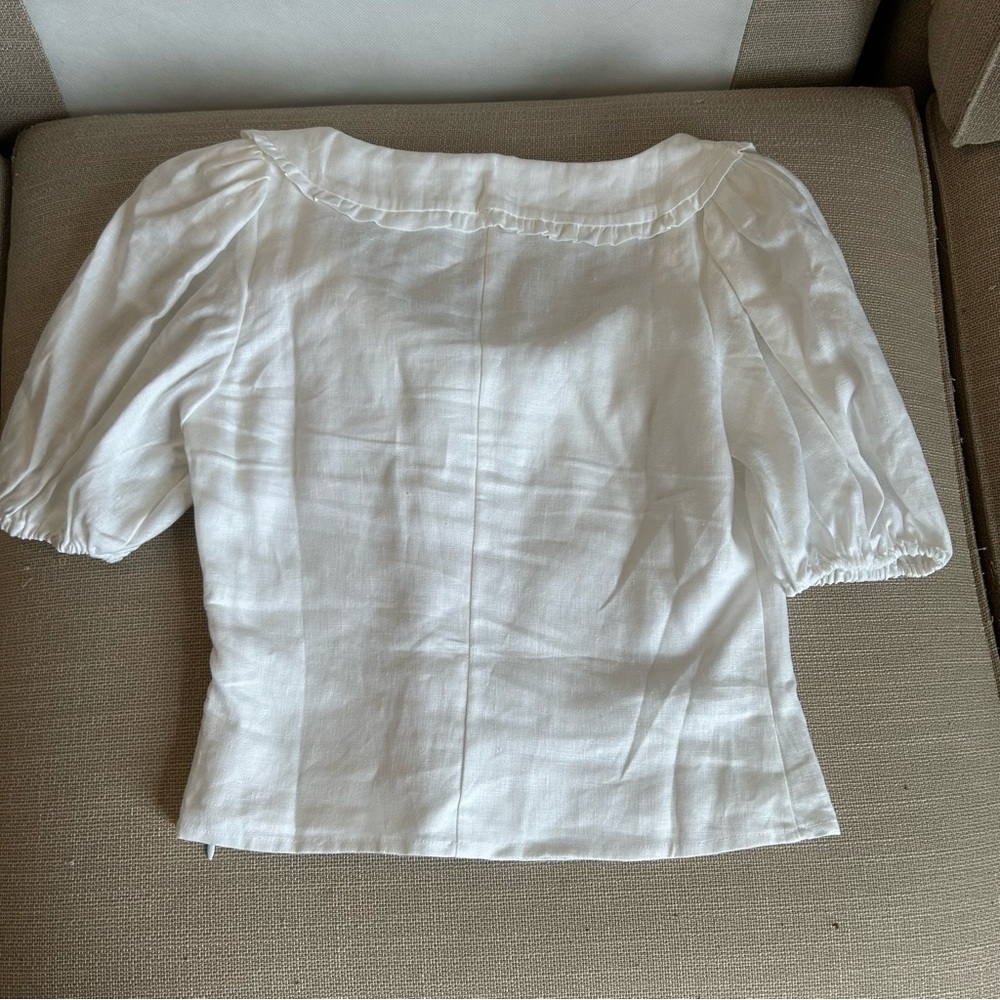 Reformation Greta Linen Top - White Puff Sleeve Bow - Picture 6 of 9